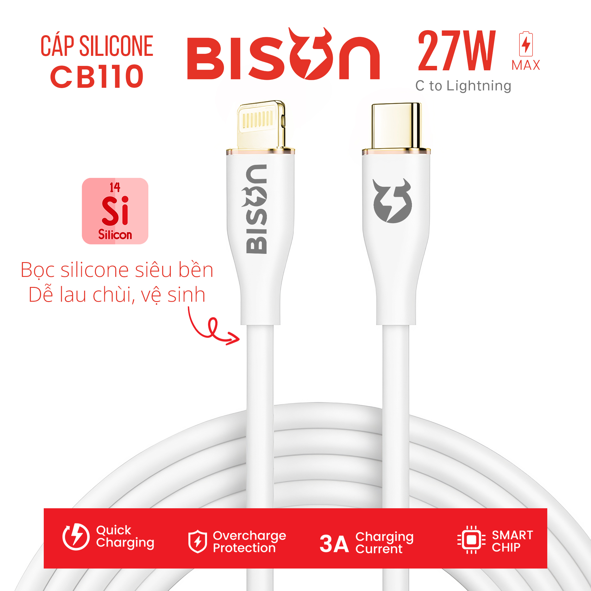 Cáp Silicone Bison 27W C to L CB110 (2)
