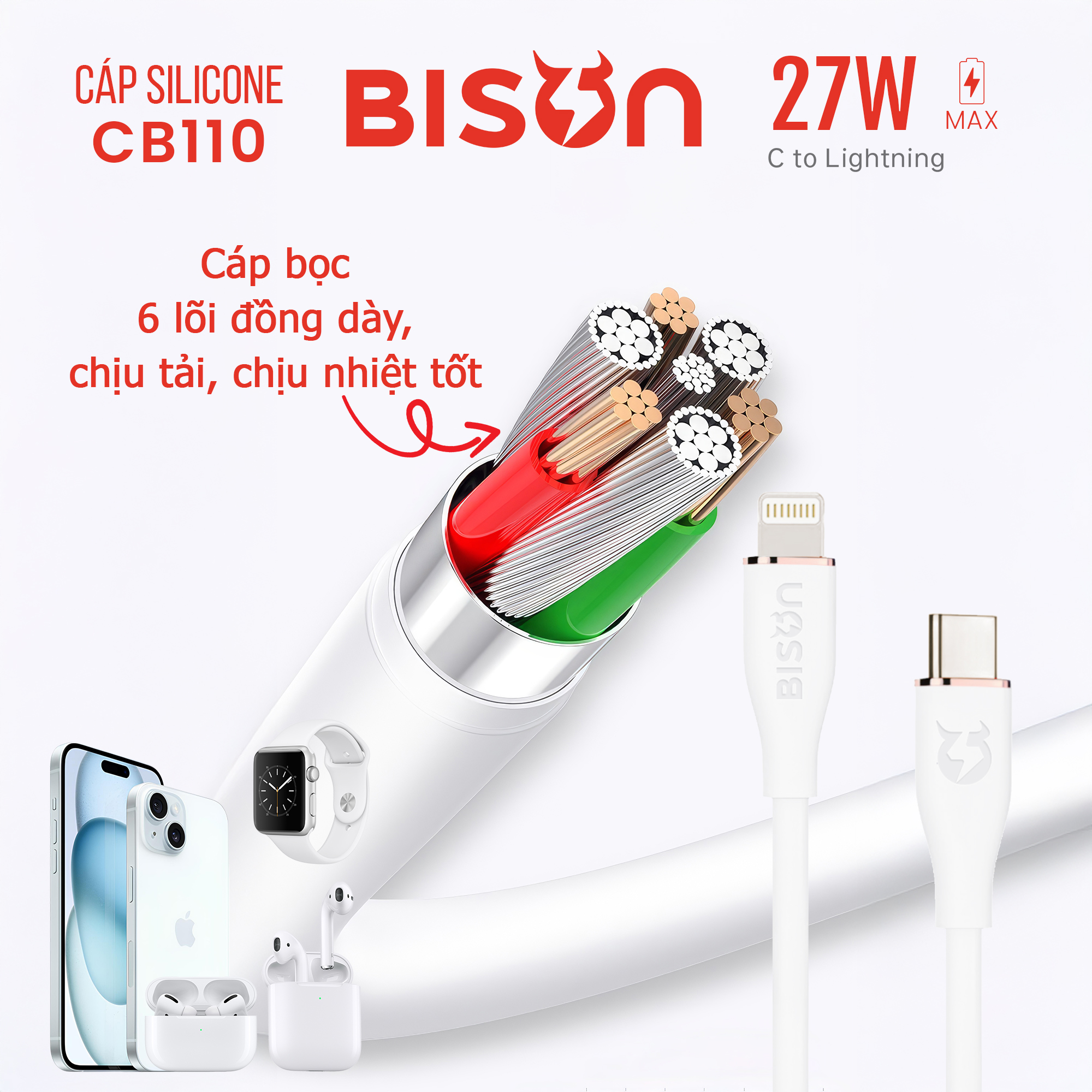 Cáp Silicone Bison 27W C to L CB110 (3)