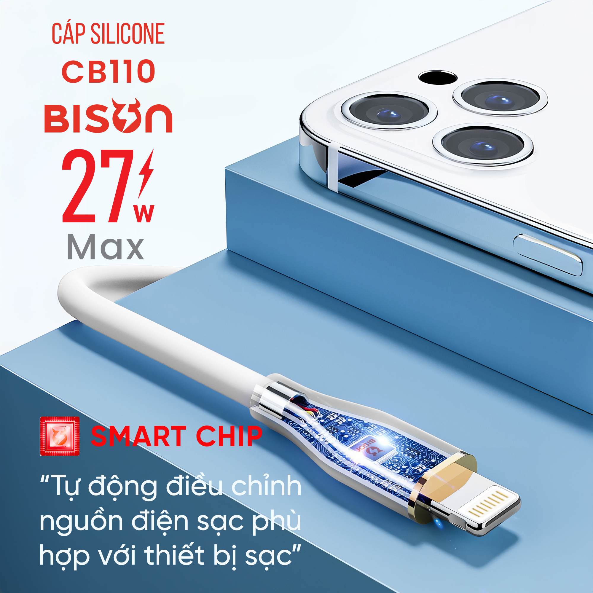 Cáp Silicone Bison 27W C to L CB110 (4)