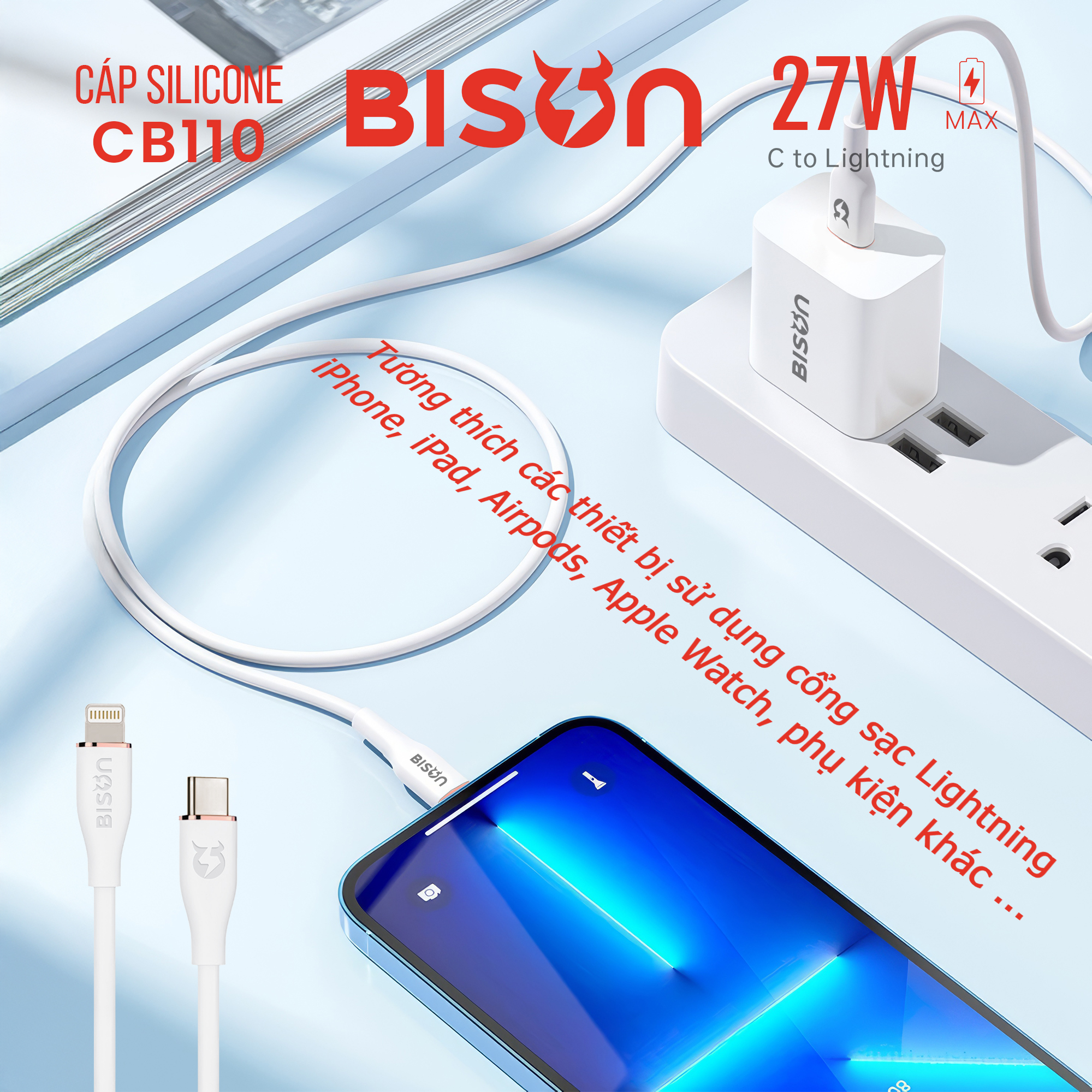 Cáp Silicone Bison 27W C to L CB110 (5)