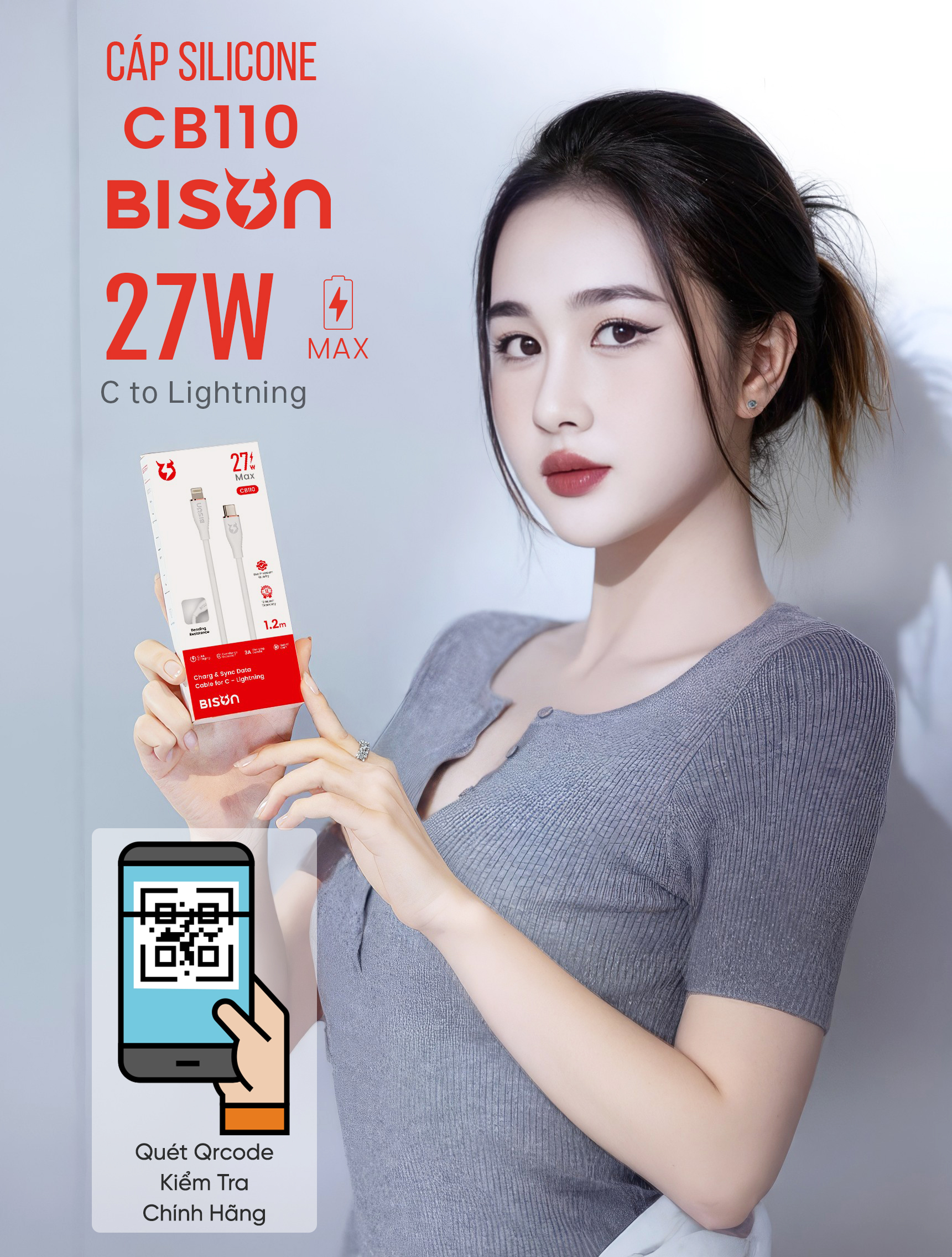 Cáp Silicone Bison 27W C to L CB110 (7)