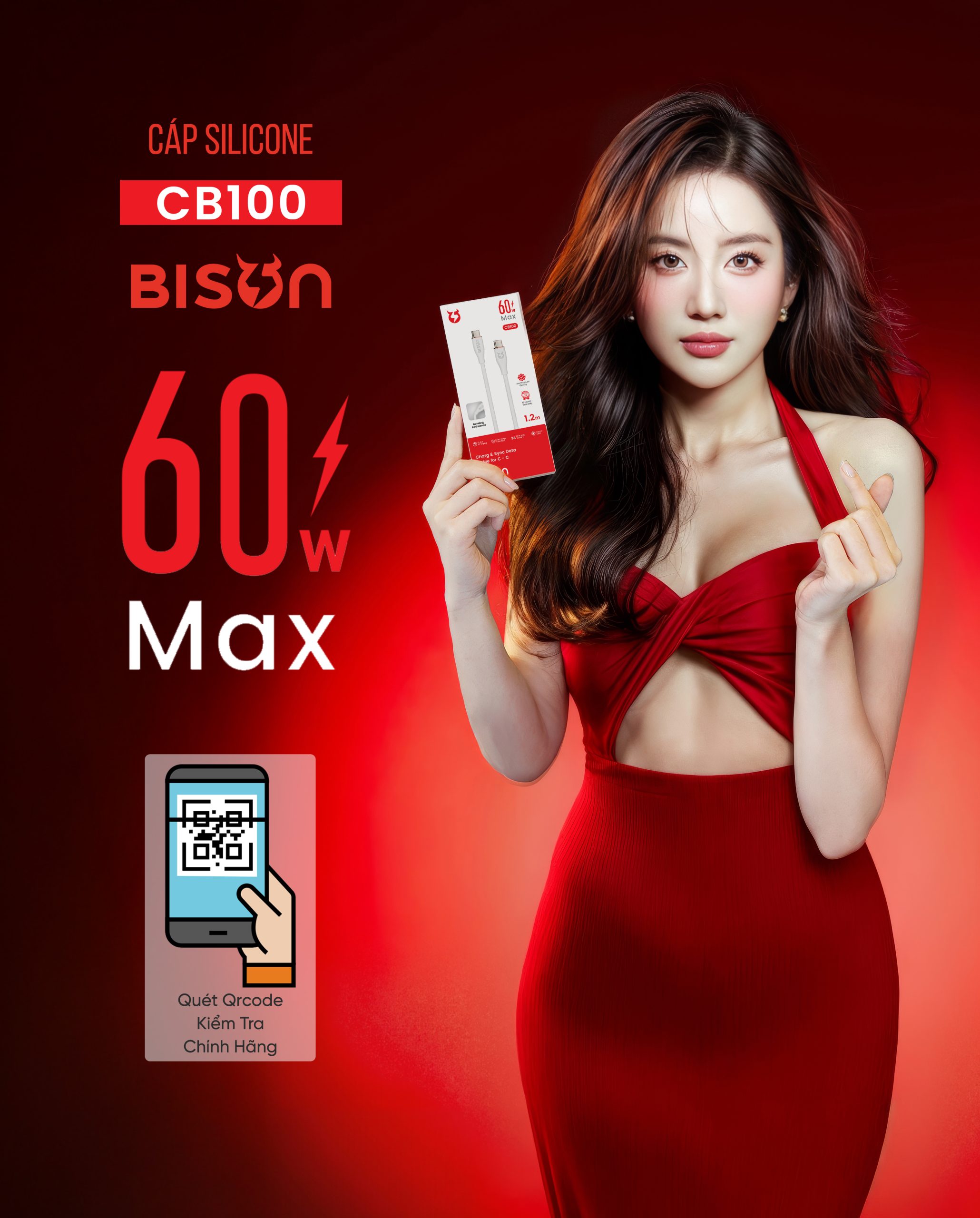 Cáp silicone Bison 60W, USB-C to C (C to C), sạc nhanh PD, CB100 (11)