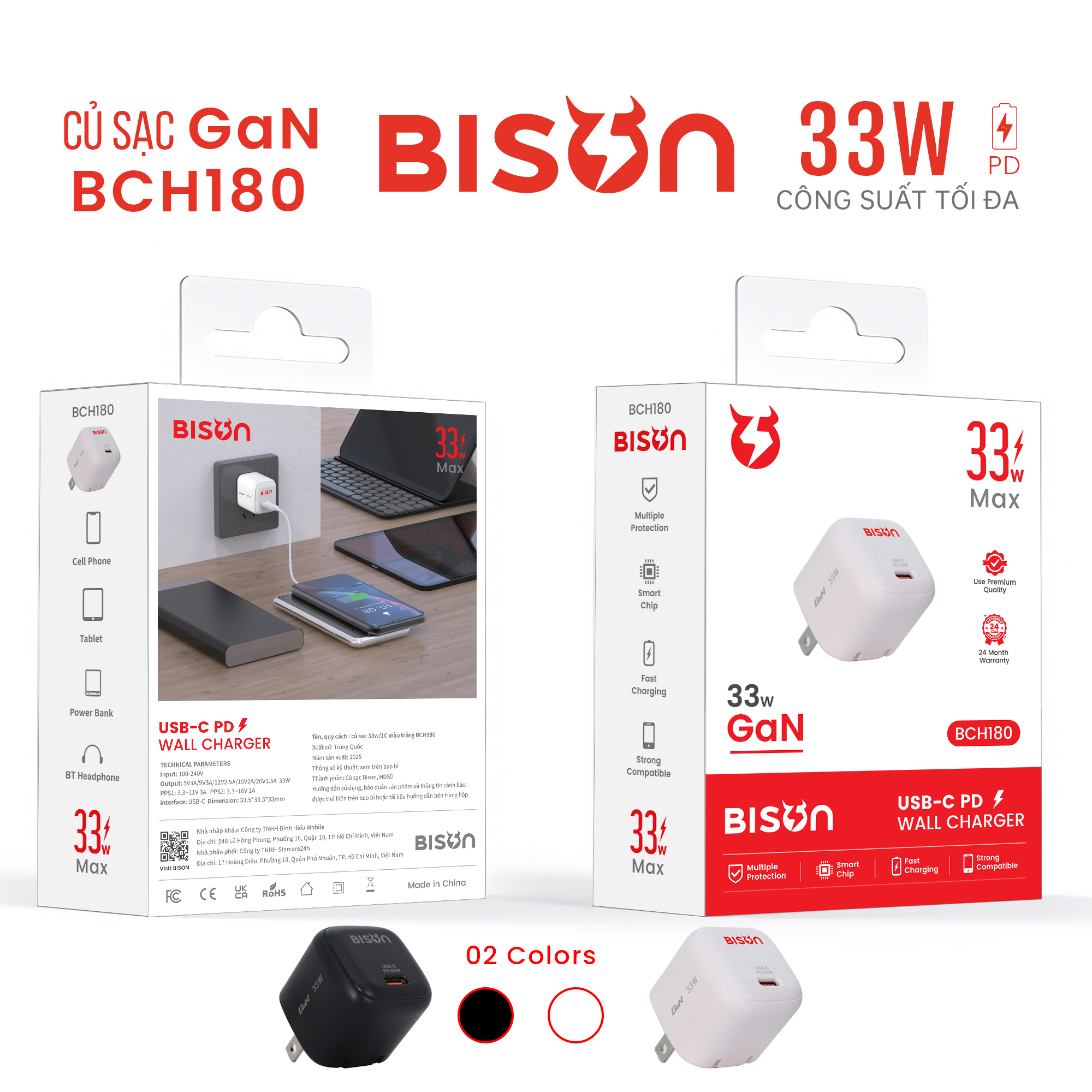 Củ sạc Bison GaN mini 33W USB-C, sạc nhanh PD, BCH180 new (1)