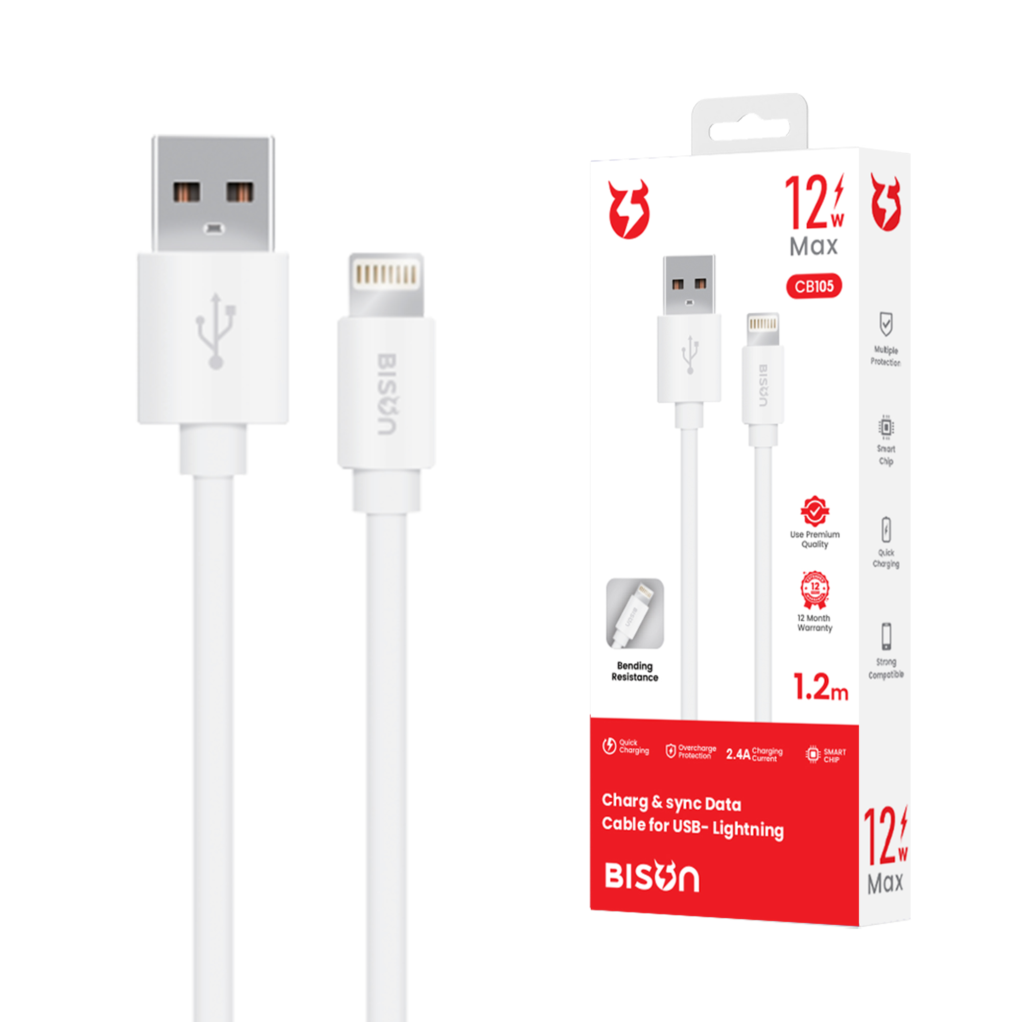 Cáp sạc Bison 12W USB-A to Lightning (A to L), CB105 (2)