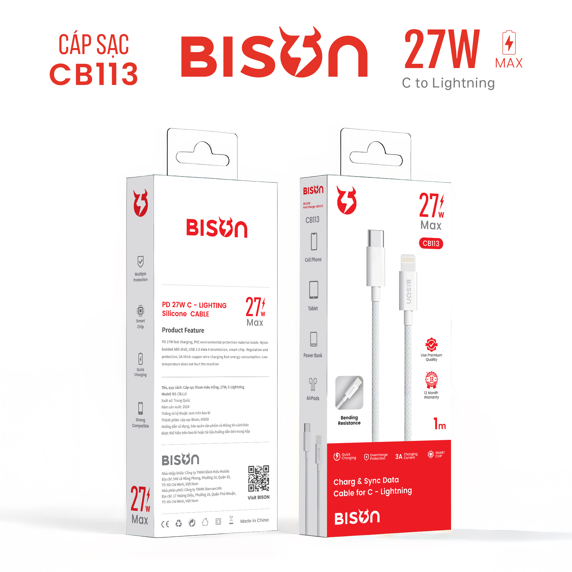 Cáp sạc Bison bọc dù 27W, USB-C to Lightning (C to L), CB113 (1)
