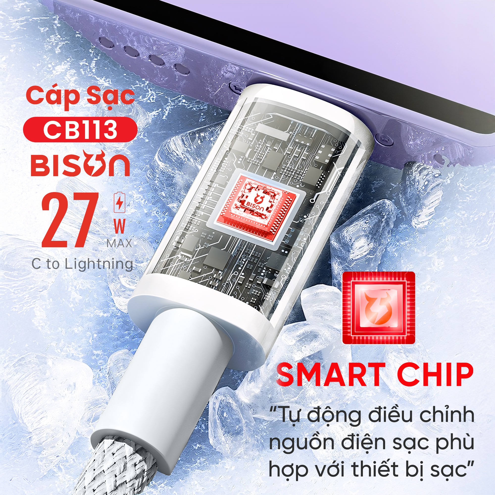 Cáp sạc Bison bọc dù 27W, USB-C to Lightning (C to L), CB113 (4)