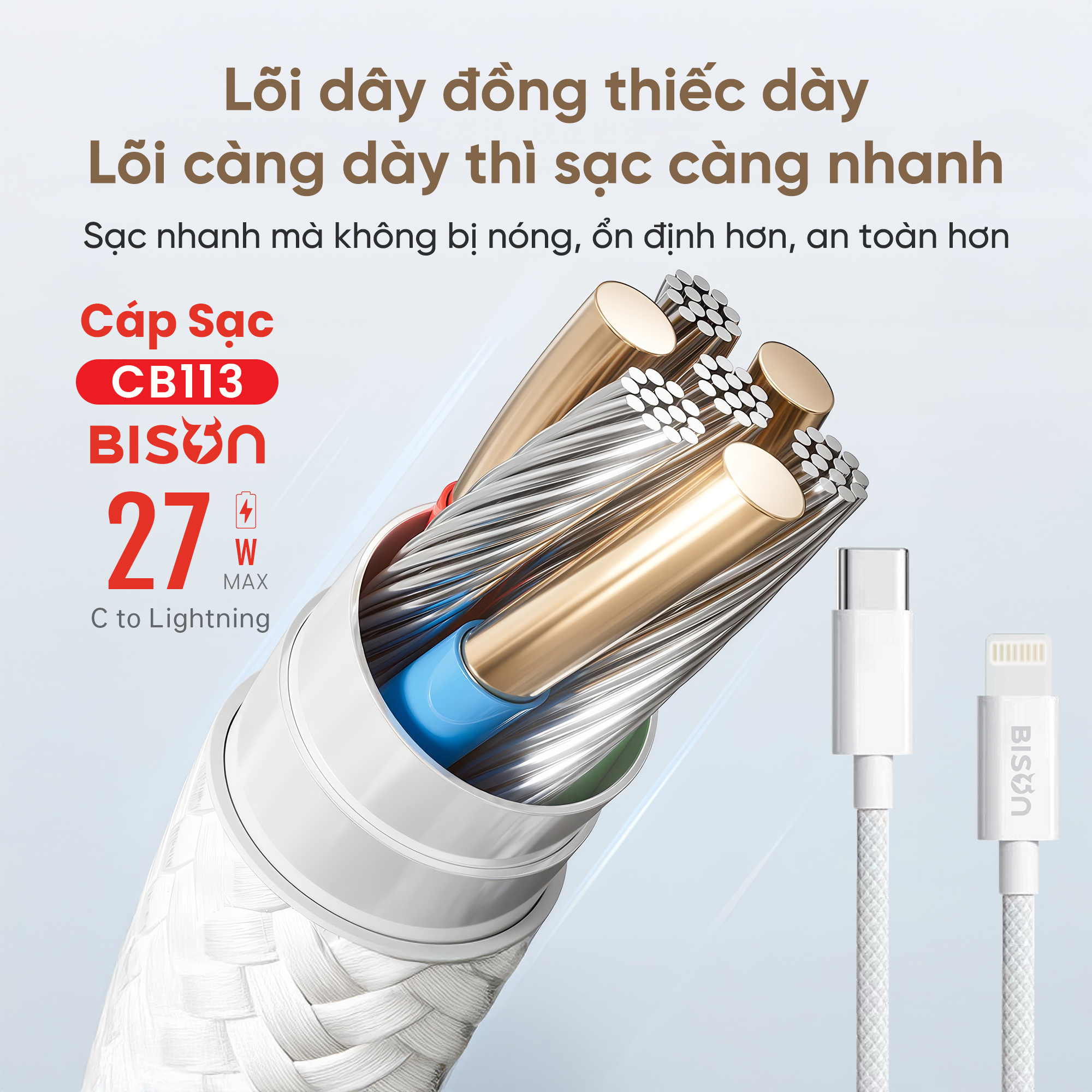 Cáp sạc Bison bọc dù 27W, USB-C to Lightning (C to L), CB113 (5)