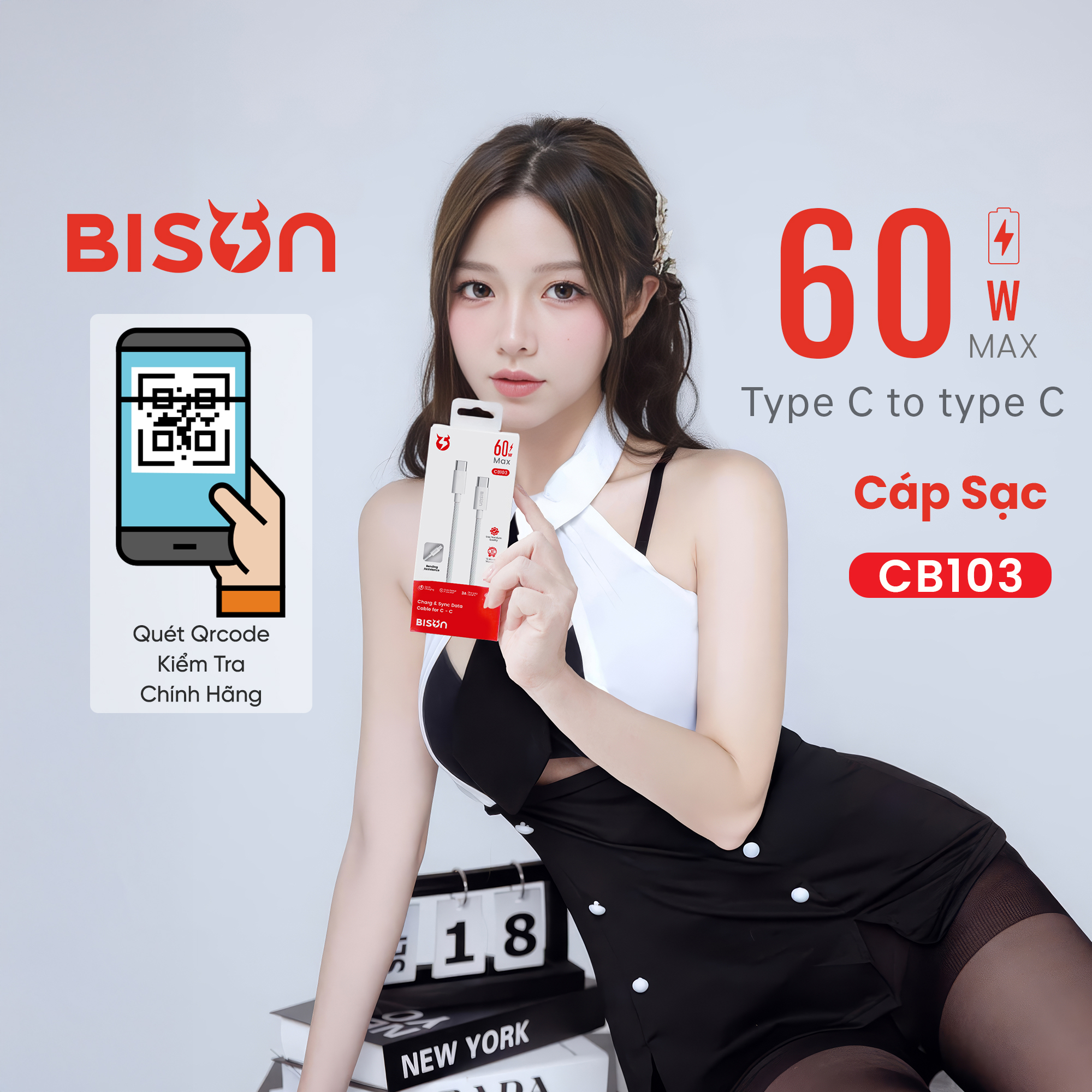 Cáp sạc Bison bọc dù 60W, USB-C to C (C to C), CB103 (10)