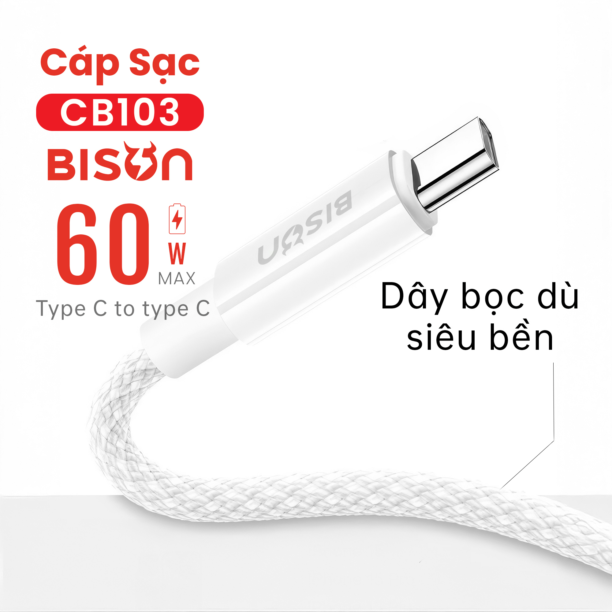 Cáp sạc Bison bọc dù 60W, USB-C to C (C to C), CB103 (3)