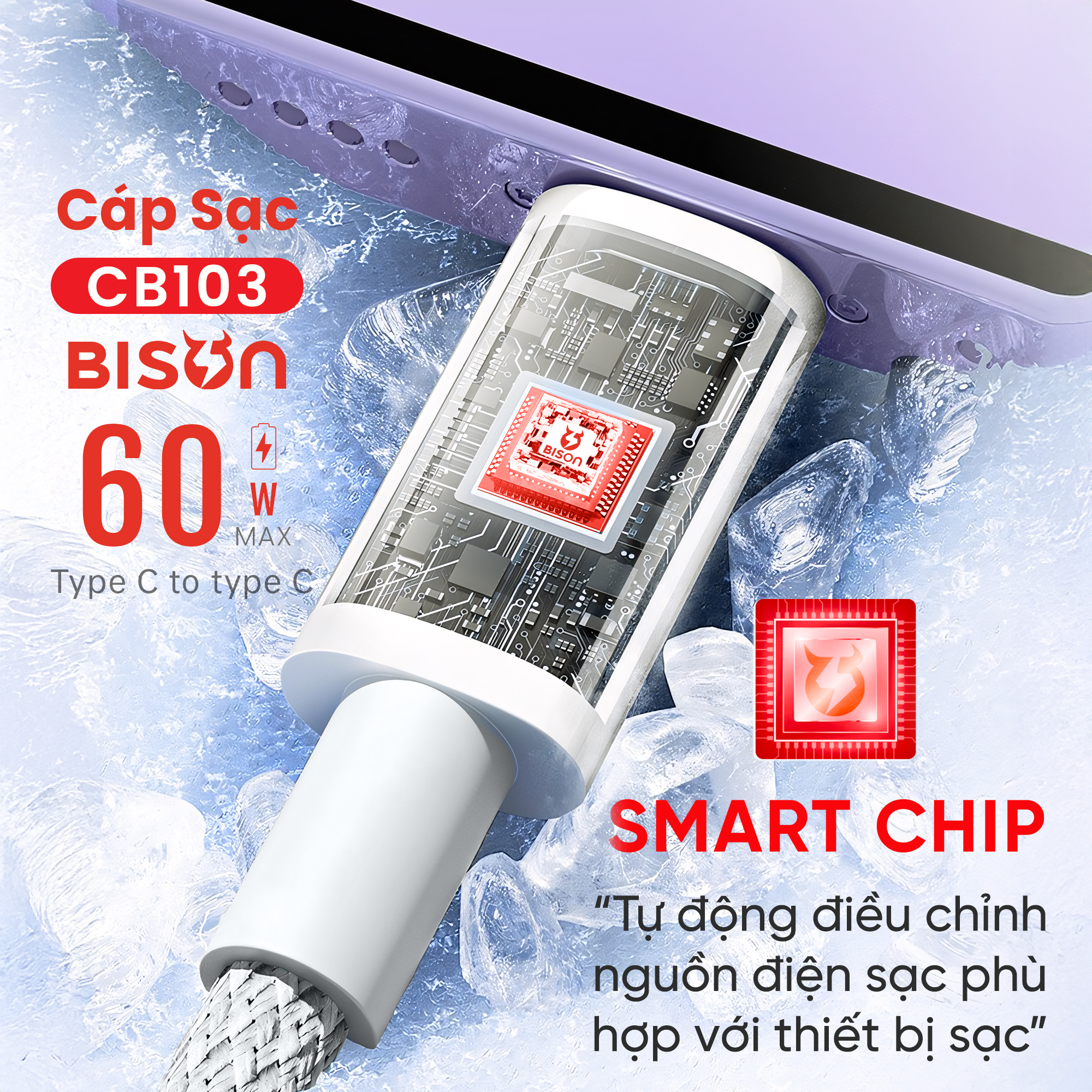 Cáp sạc Bison bọc dù 60W, USB-C to C (C to C), CB103 (4)