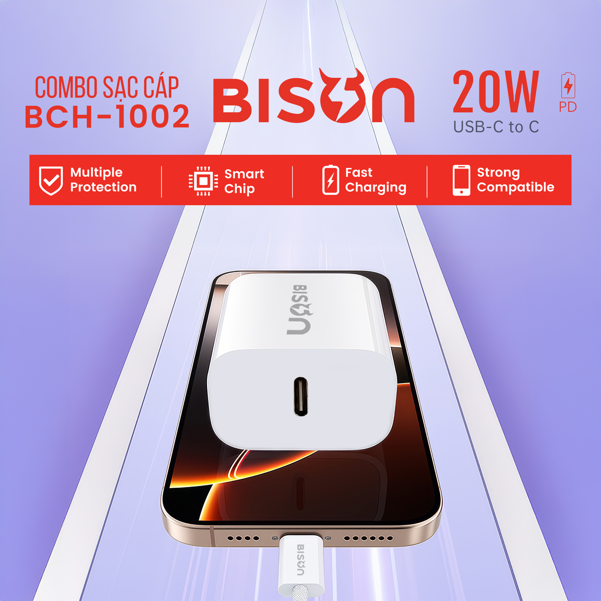 Combo sạc cáp Bison 20W, USB-C to C (C to C), BCH1002 (10)