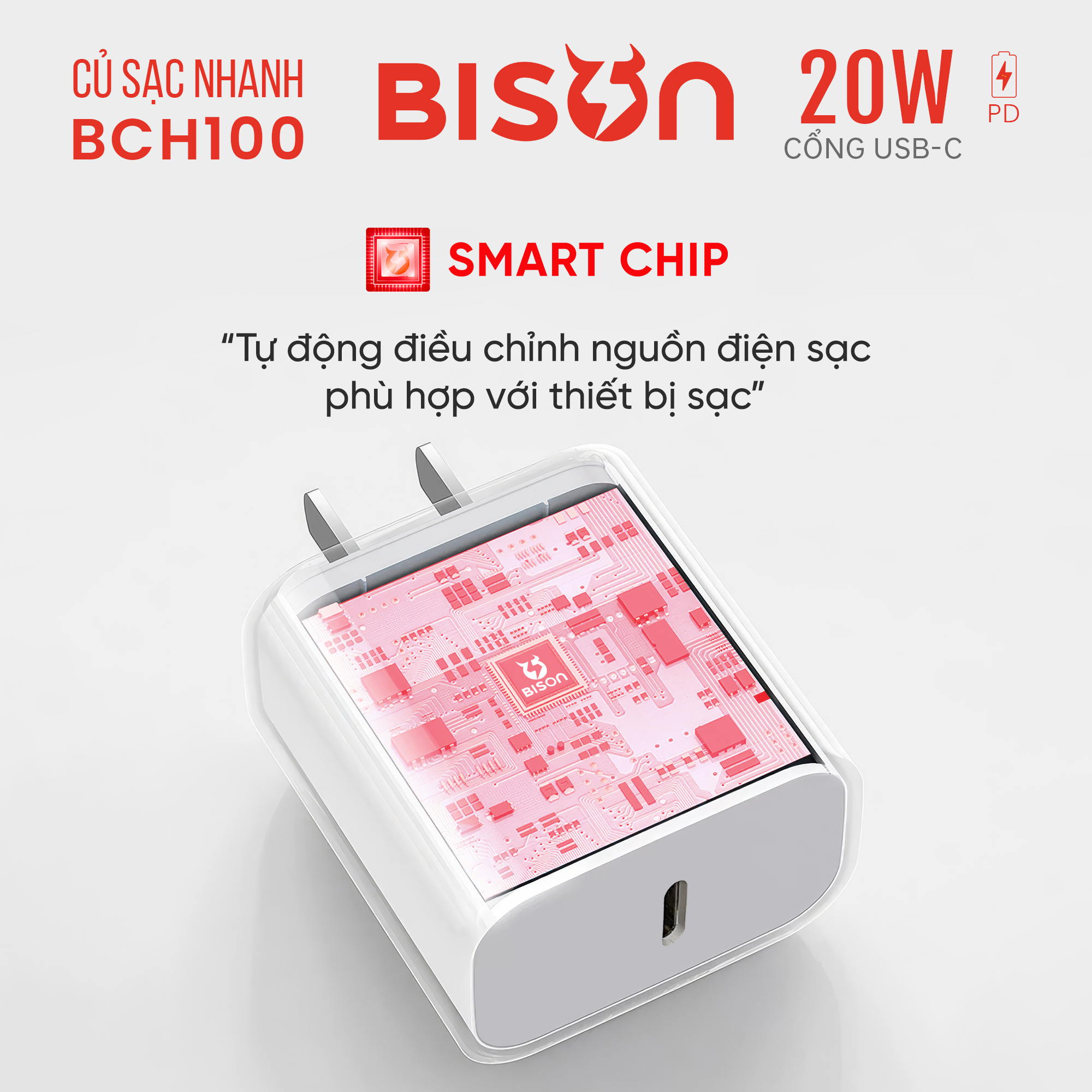 Combo sạc cáp Bison 20W, USB-C to C (C to C), BCH1002 (2)