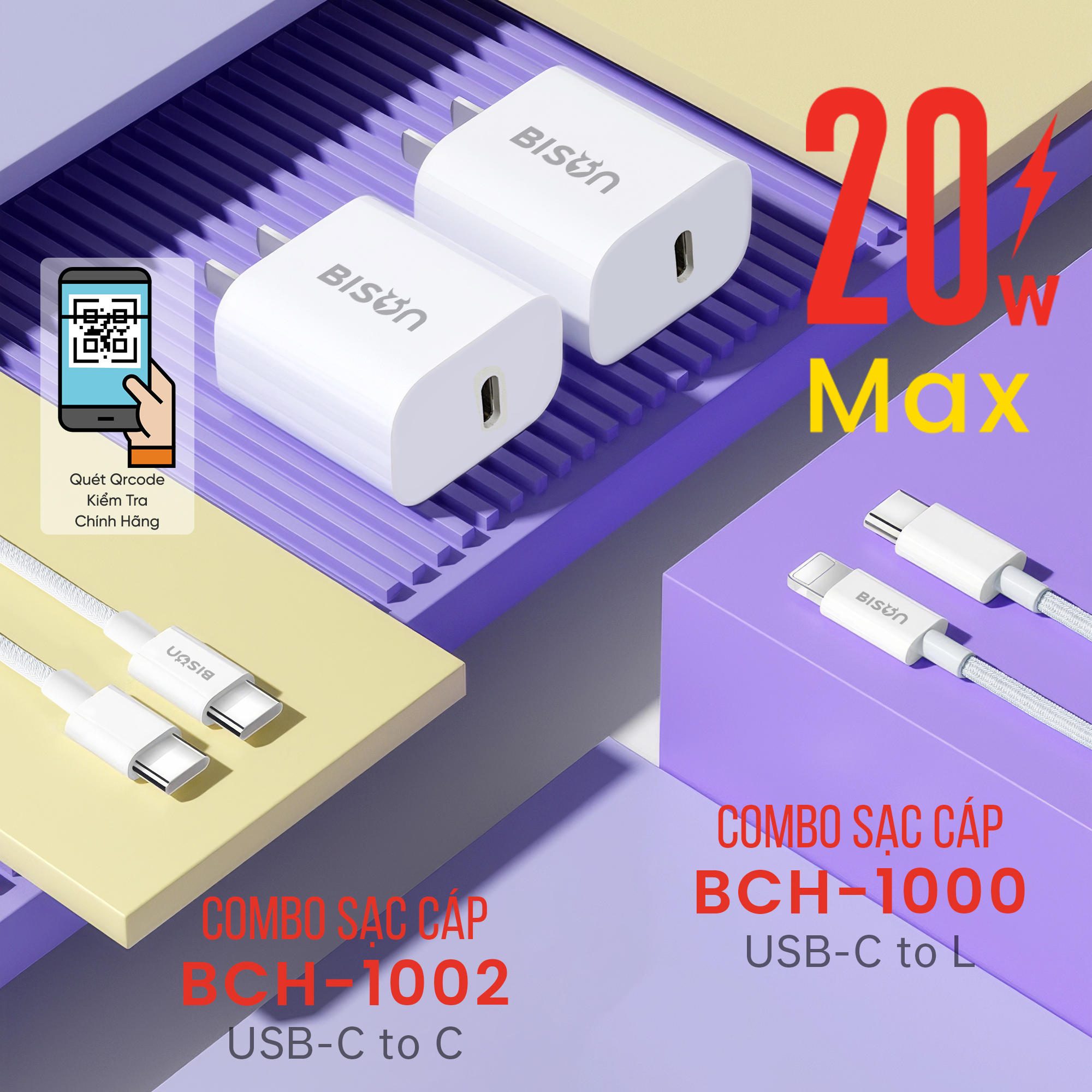 Combo sạc cáp Bison 20W, USB-C to C (C to C), BCH1002 (4)