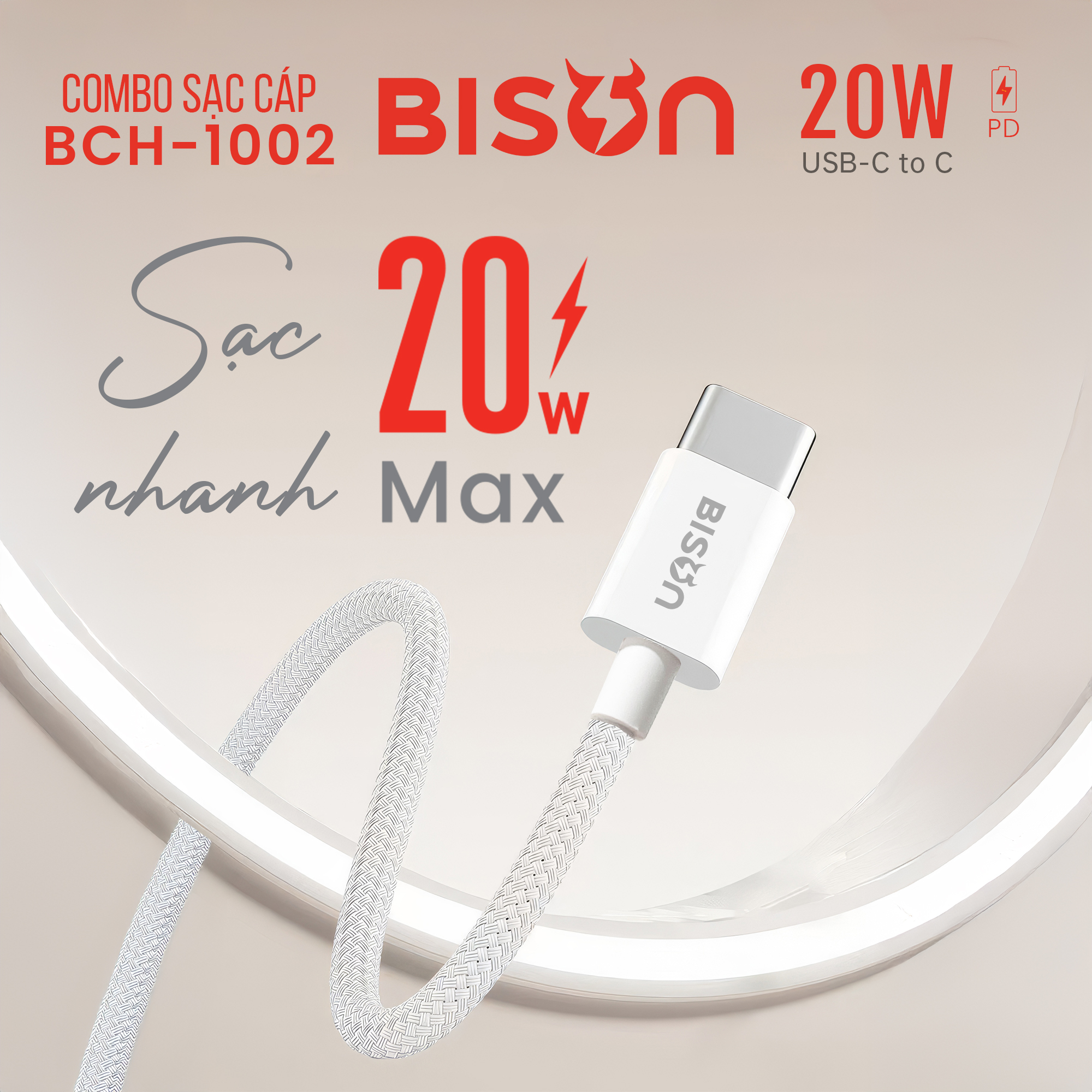 Combo sạc cáp Bison 20W, USB-C to C (C to C), BCH1002 (5)