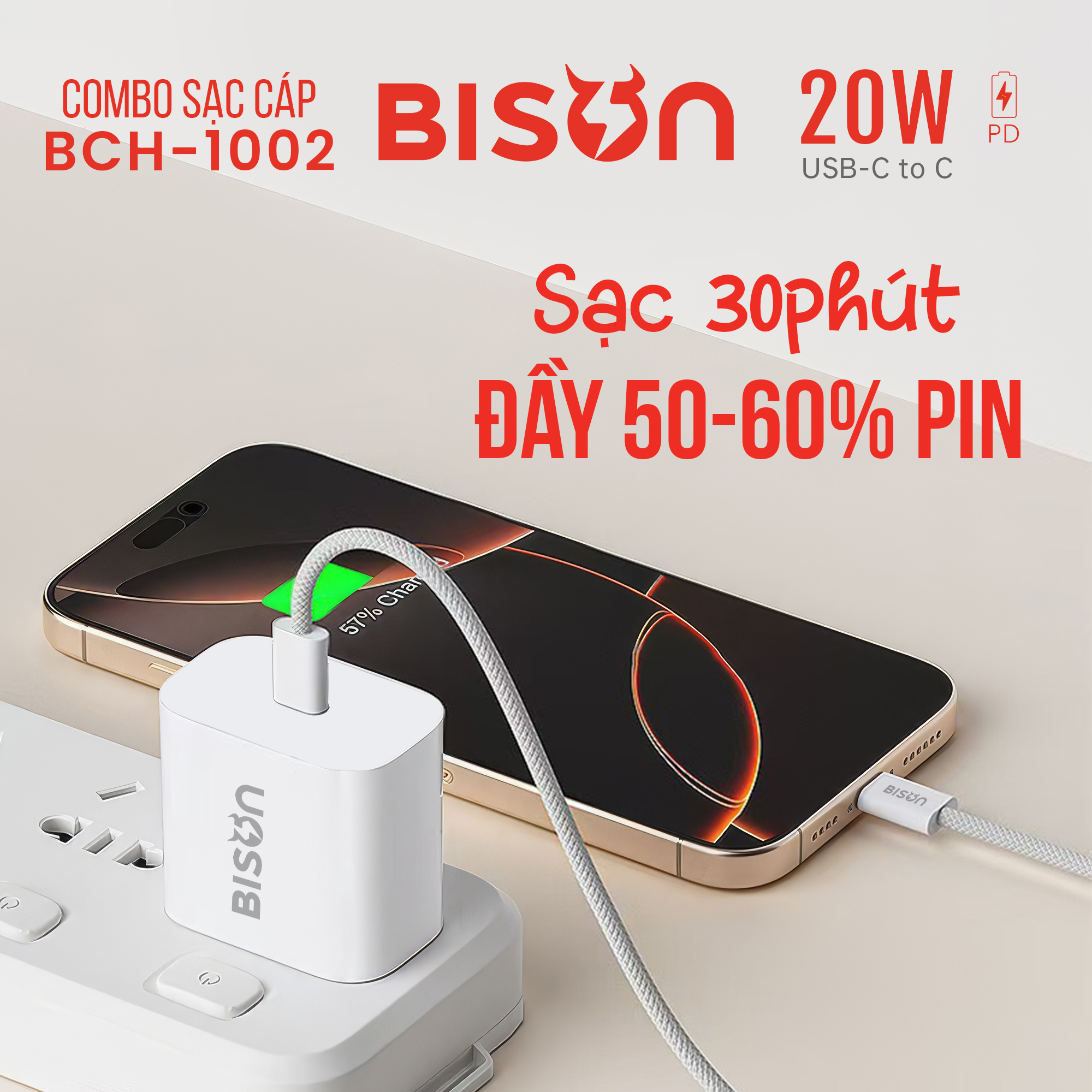 Combo sạc cáp Bison 20W, USB-C to C (C to C), BCH1002 (6)