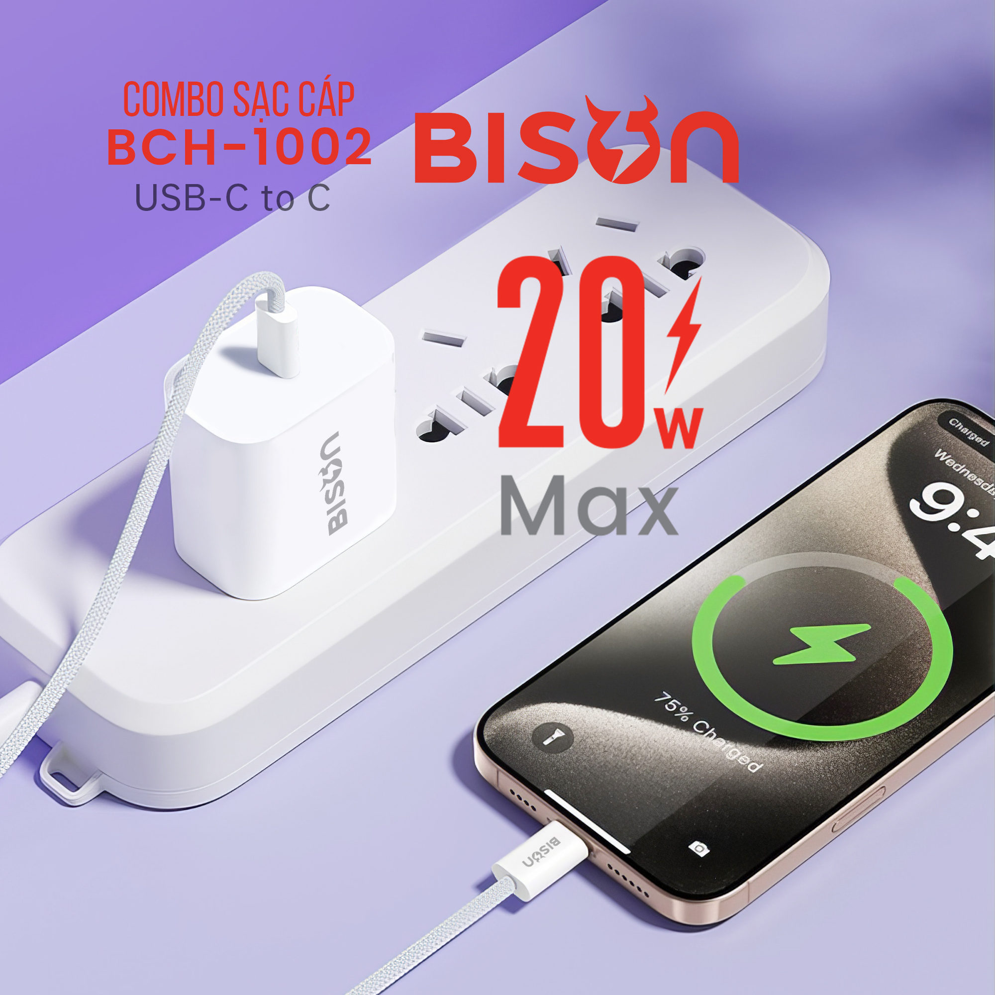 Combo sạc cáp Bison 20W, USB-C to C (C to C), BCH1002 (8)