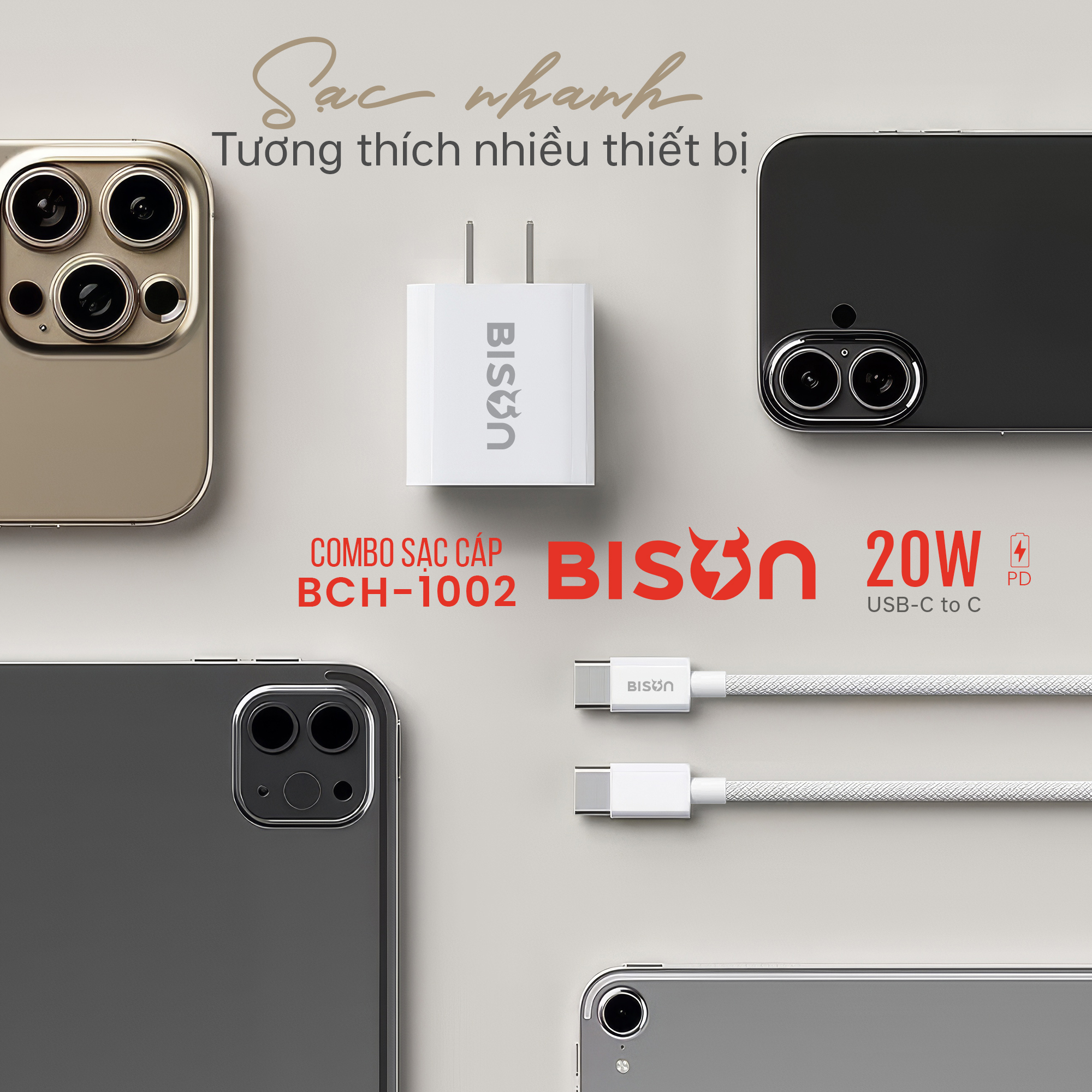 Combo sạc cáp Bison 20W, USB-C to C (C to C), BCH1002 (9)