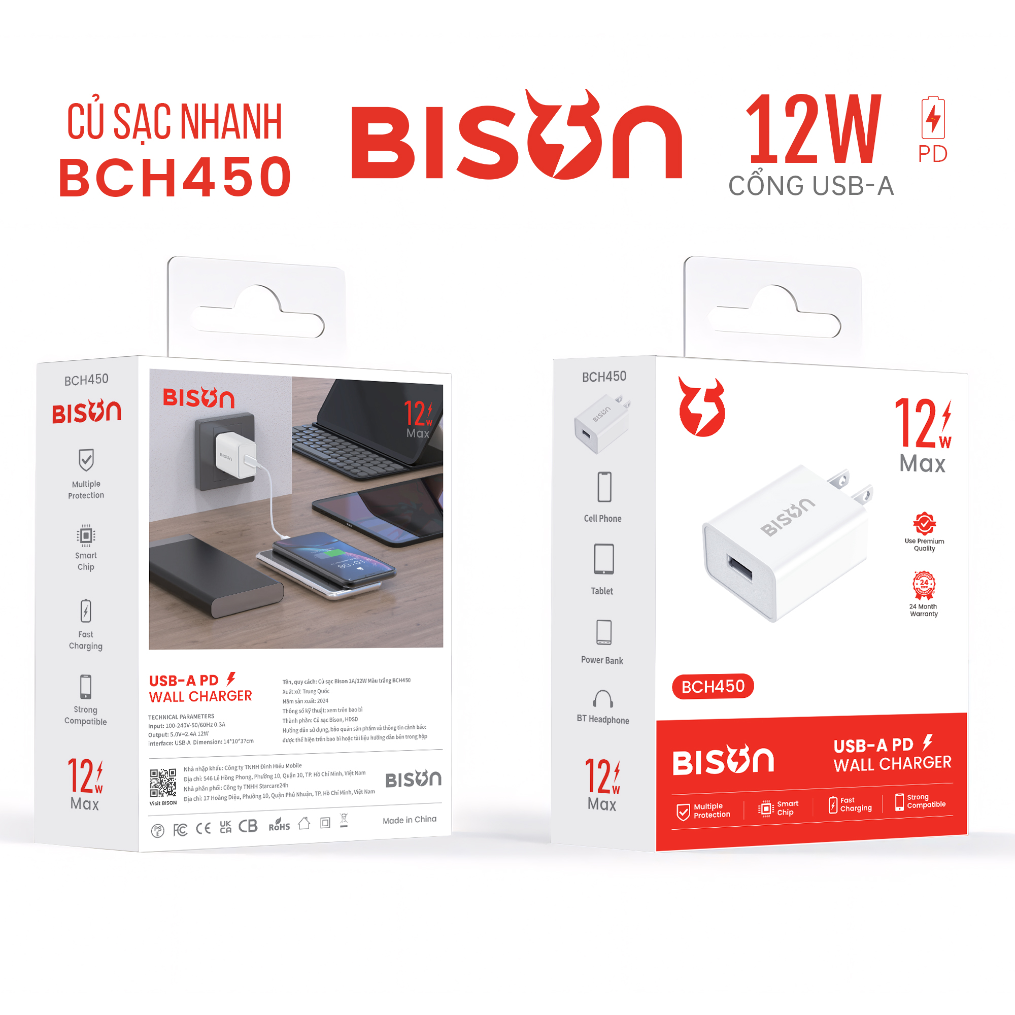 Củ sạc Bison 12W USB-A, nhỏ gọn 34gram, BCH450 (1)