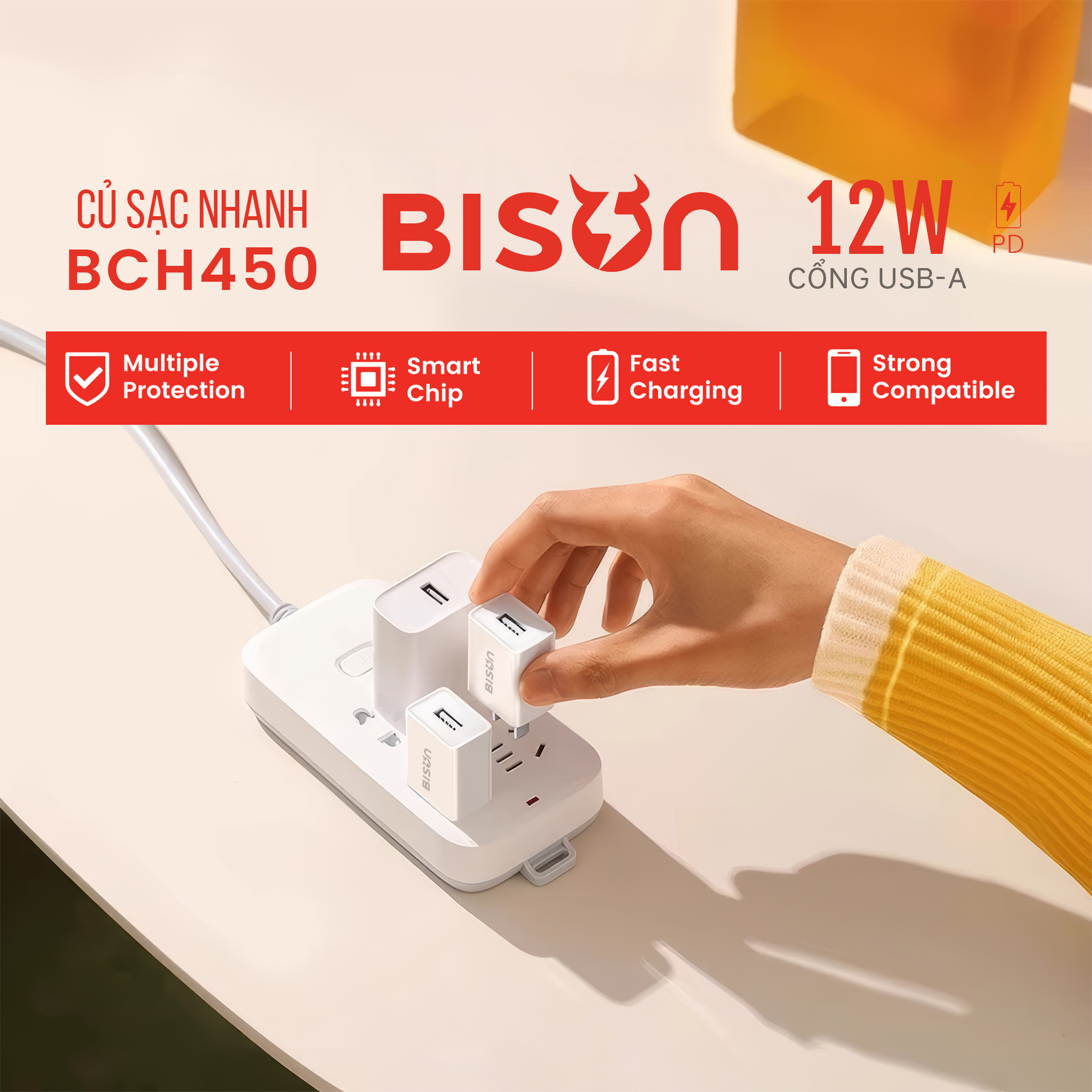Củ sạc Bison 12W USB-A, nhỏ gọn 34gram, BCH450 (4)