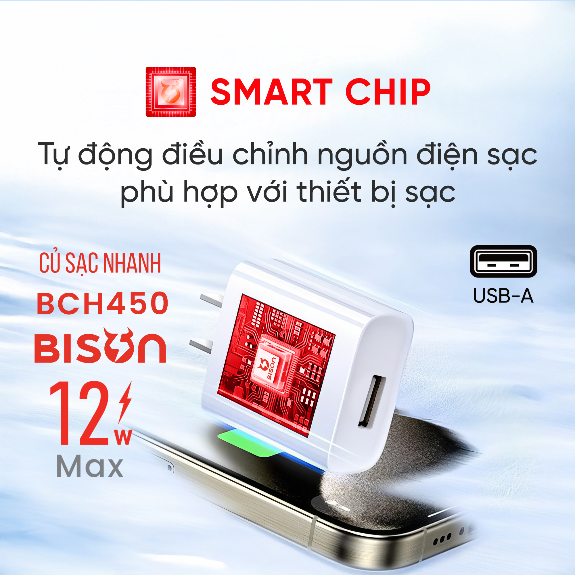 Củ sạc Bison 12W USB-A, nhỏ gọn 34gram, BCH450 (6)