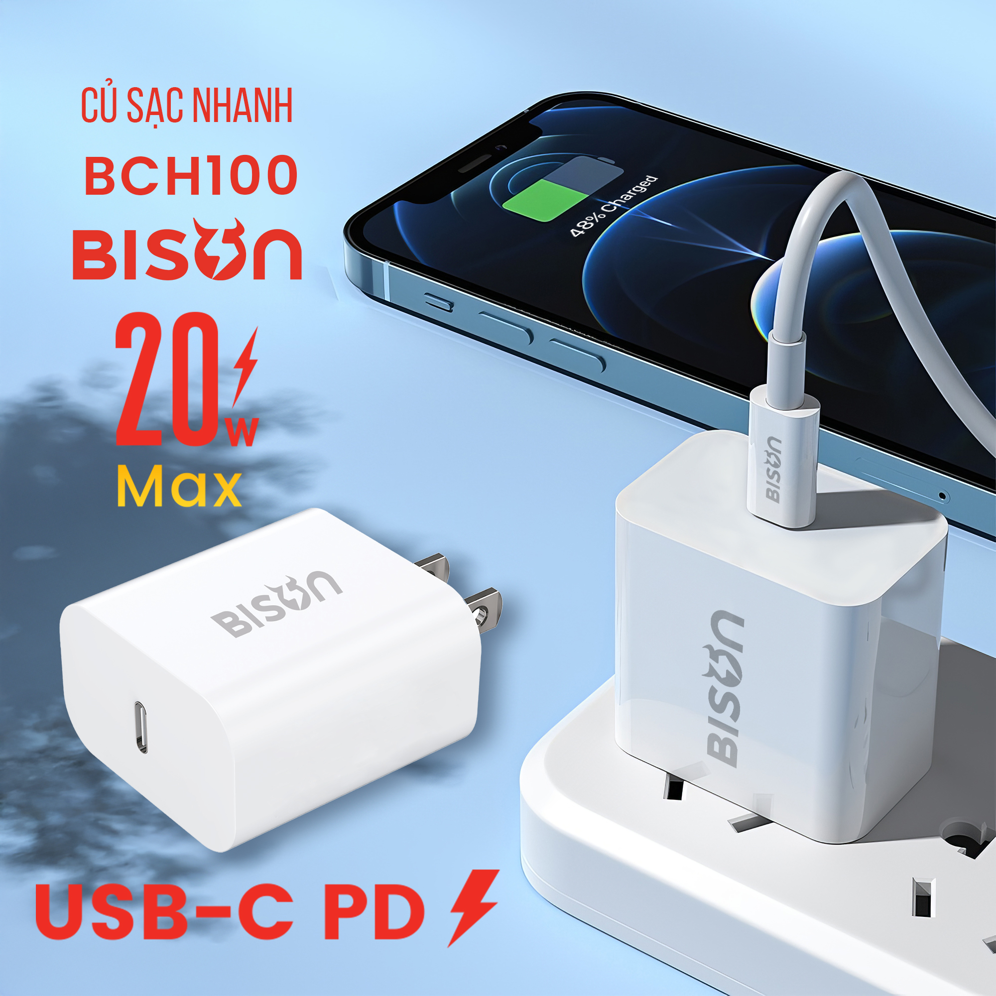 Củ sạc Bison 20W USB-C, nhỏ gọn 43gram, BCH100 (2)