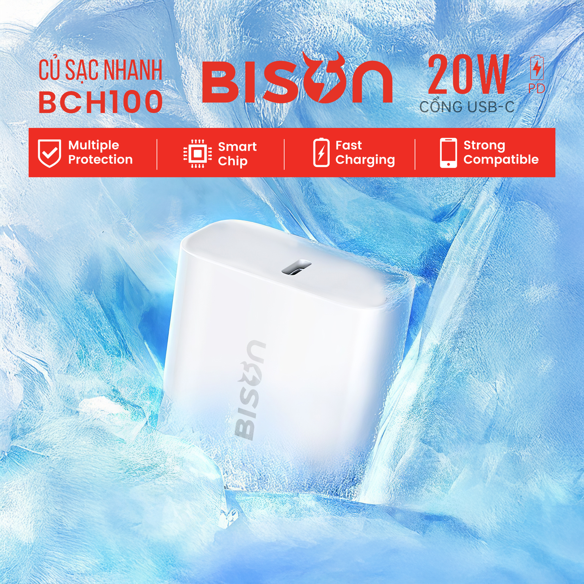 Củ sạc Bison 20W USB-C, nhỏ gọn 43gram, BCH100 (3)