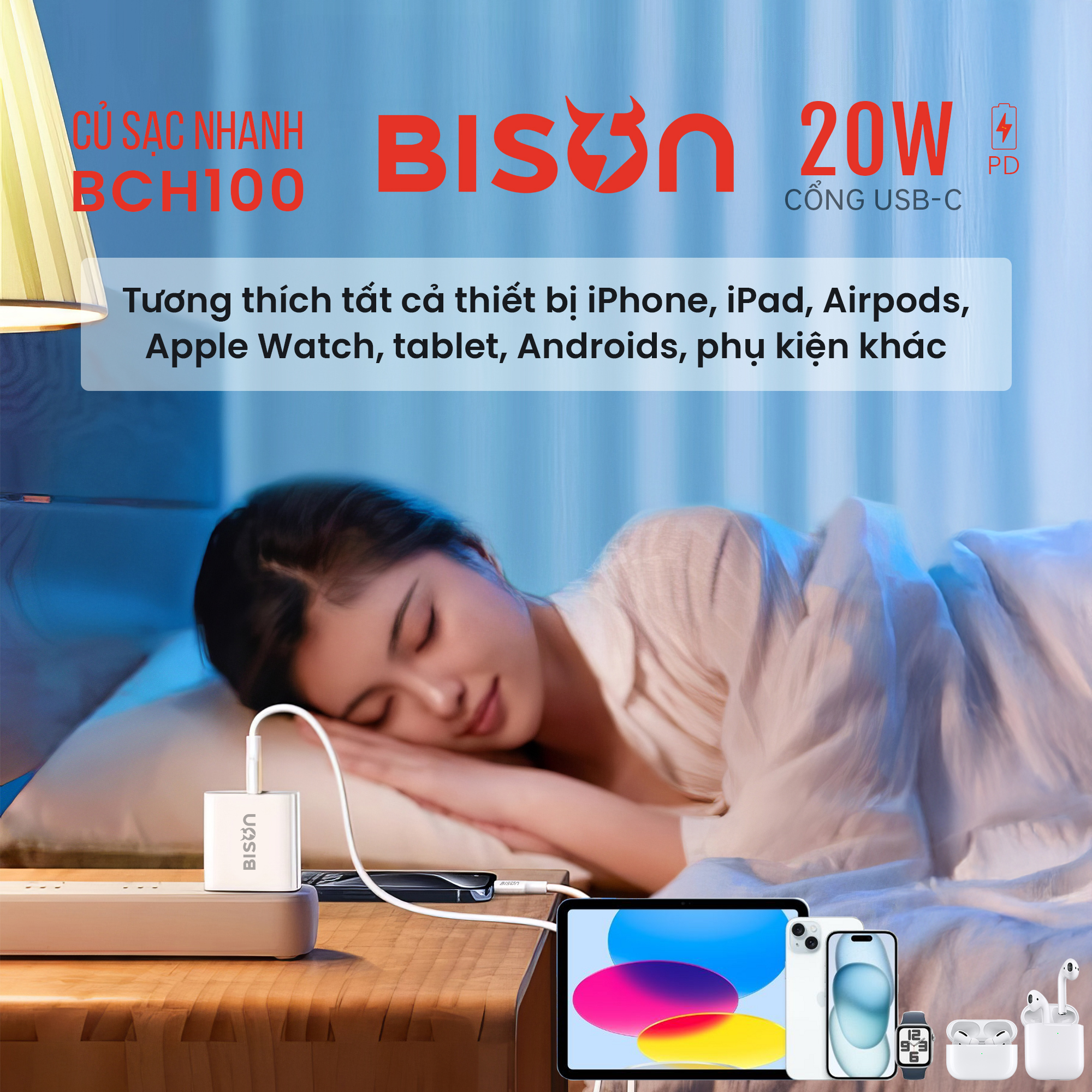 Củ sạc Bison 20W USB-C, nhỏ gọn 43gram, BCH100 (4)