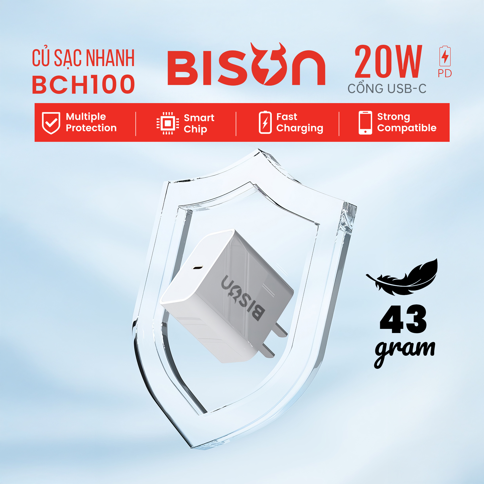 Củ sạc Bison 20W USB-C, nhỏ gọn 43gram, BCH100 (6)