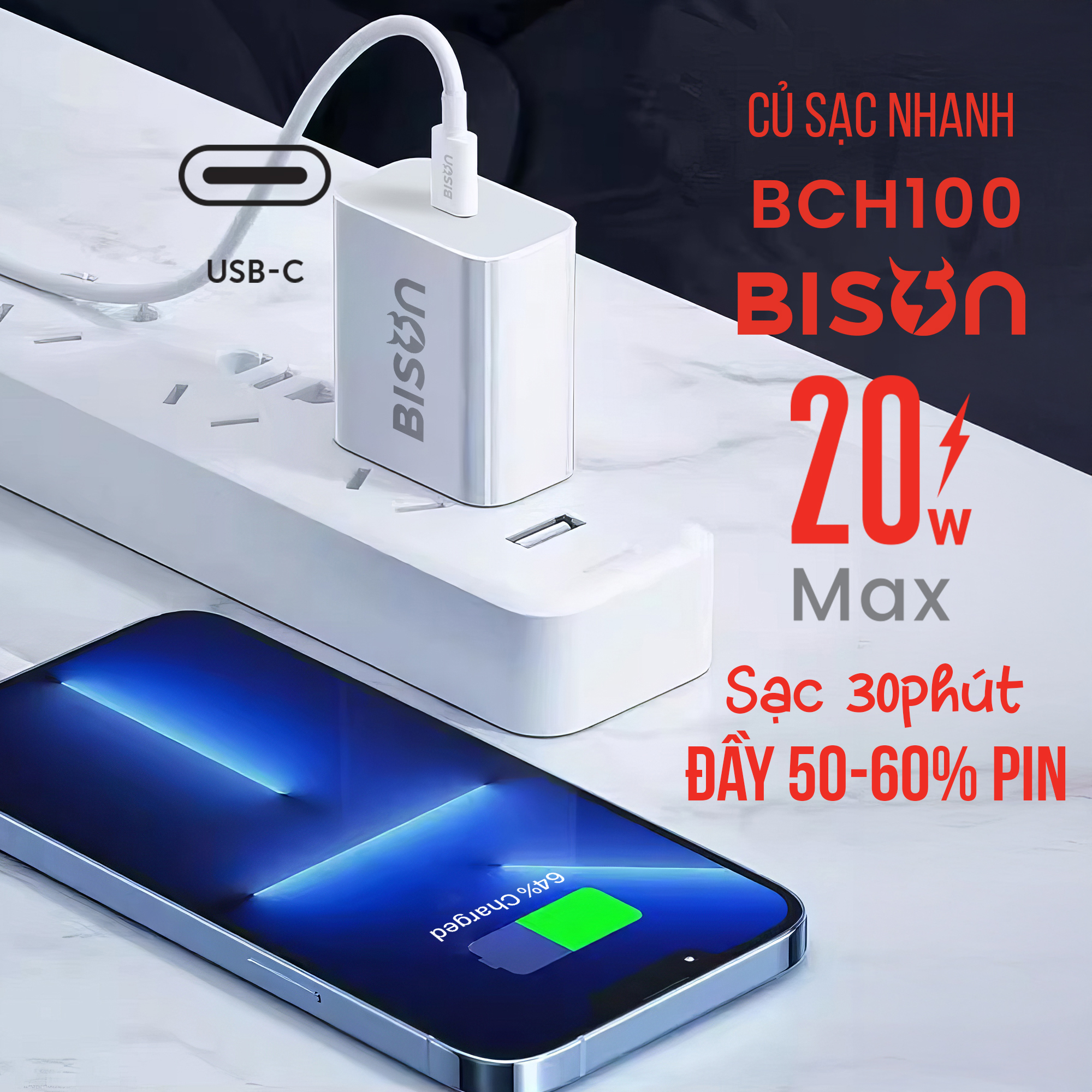 Củ sạc Bison 20W USB-C, nhỏ gọn 43gram, BCH100 (7)