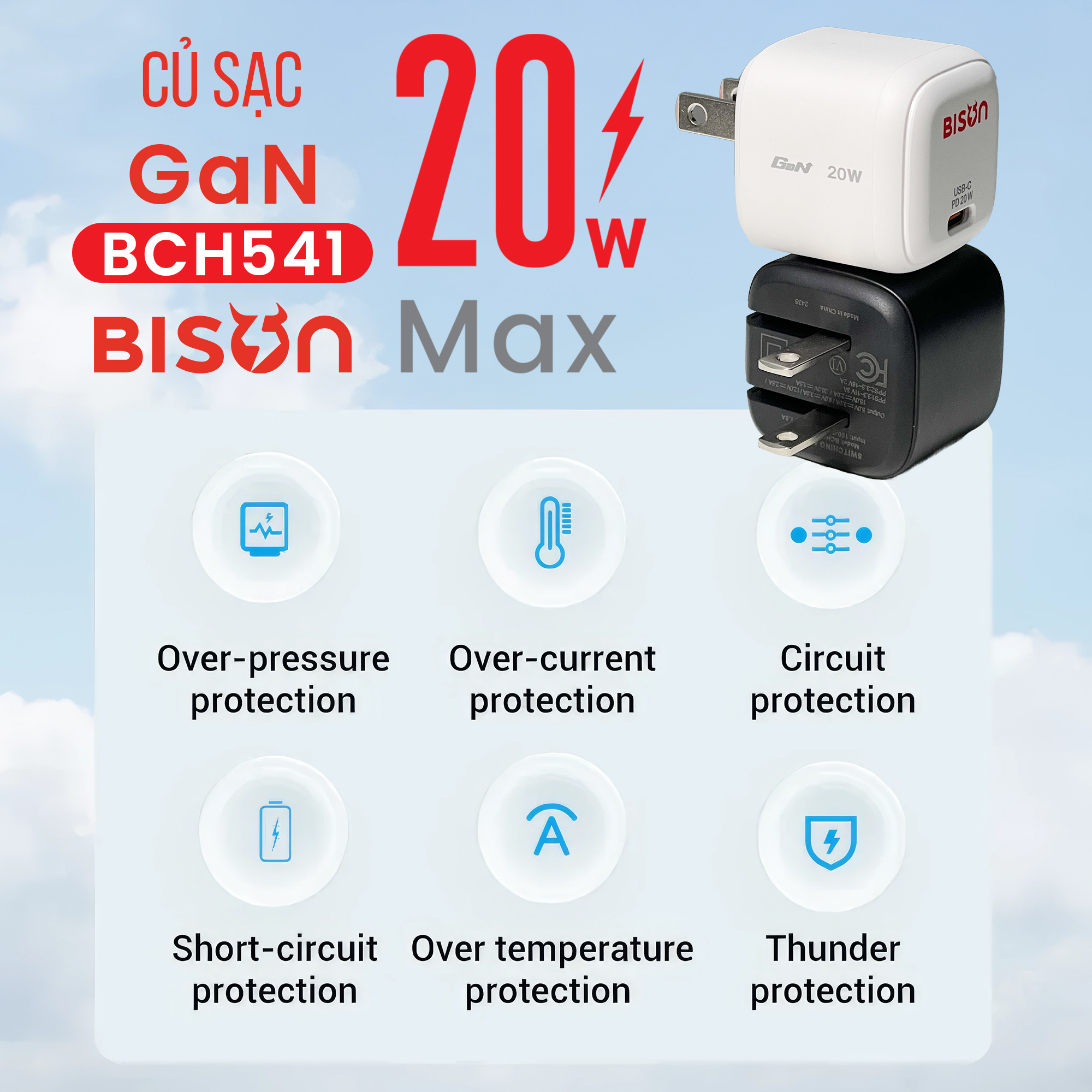 Củ sạc Bison GaN mini 20W USB-C, sạc nhanh PD, BCH541 (5)