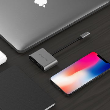 Bộ chuyển đổi USB-C sang HDMI và VGA Lention C51sHV, xám C51sHV-GR-8