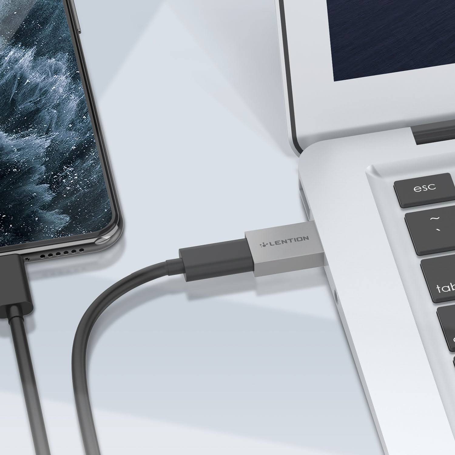 Đầu chuyển đổi USB-A to USB-C Lention H3-GR, xám-6