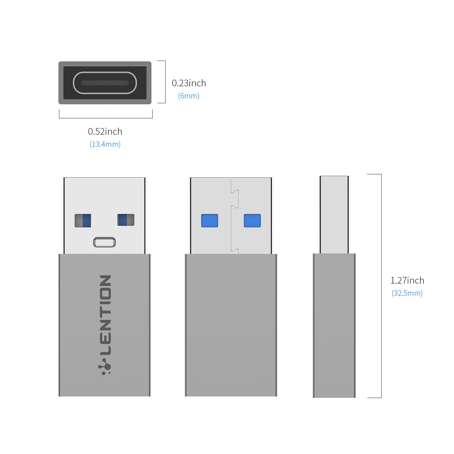 Đầu chuyển đổi USB-A to USB-C Lention H3-GR, xám-9