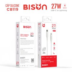 Cáp sạc Bison 27W USB-C to Lightning, sạc nhanh 3A 9V, bọc silicone, màu trắng CB119