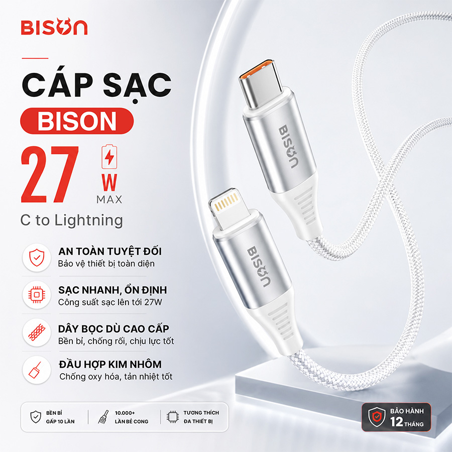 Combo sạc cáp Bison 20W USB-C, cáp sạc 27W bọc dù, BCH5410 (5)