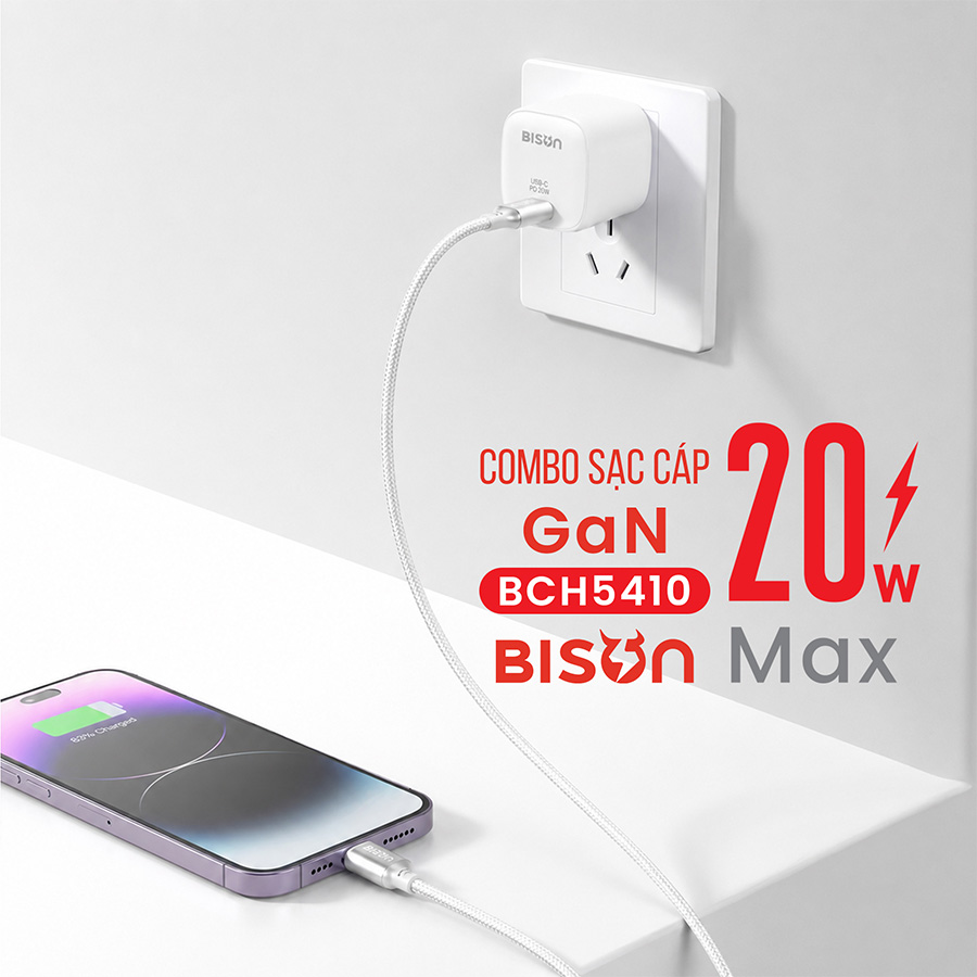 Combo sạc cáp Bison 20W USB-C, cáp sạc 27W bọc dù, BCH5410 (6)